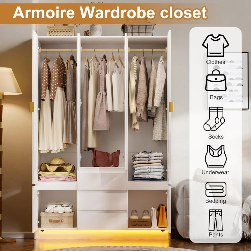 Large Bedroom Armoire with LED Lighting | Cozy Complete Homes