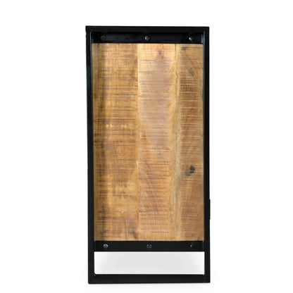  71 inch industrial reclaimed wood sideboard with 4 doors and 4 drawers in rustic dining room