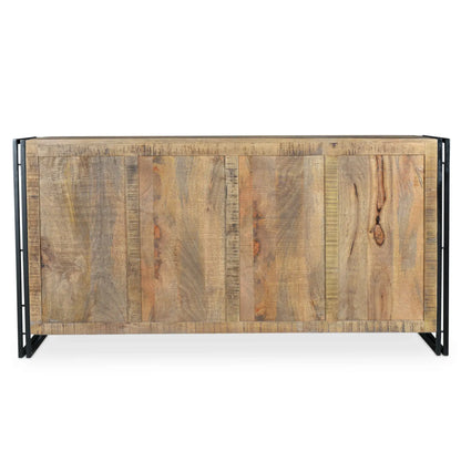 Industrial reclaimed wood sideboard with rough sawn mango wood and solid iron frame