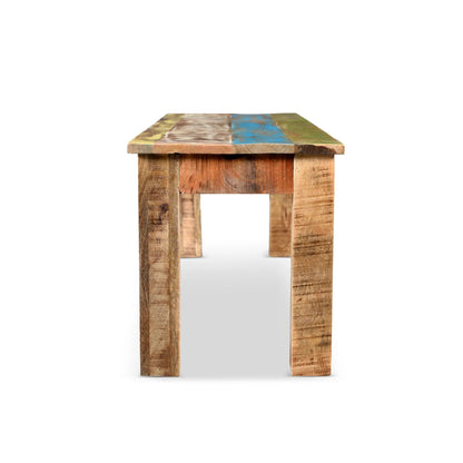 Wooden side table with a multicolored top on a white background