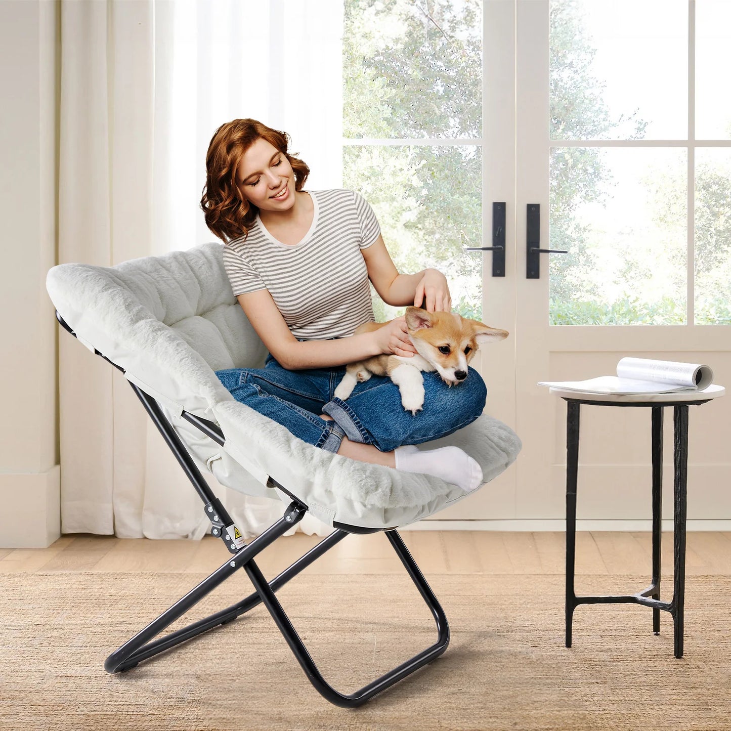 Plush Folding Saucer Chair - Moon Chair | Cozy Complete Homes