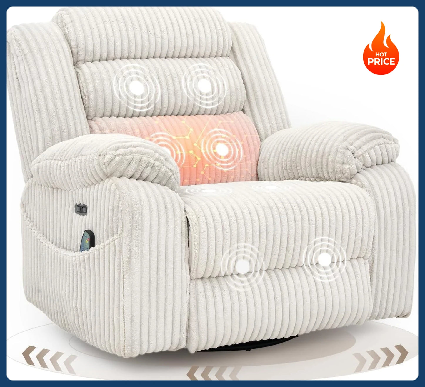 Power Swivel Rocker Recliner with Massage & Heat | Cozy Complete Homes