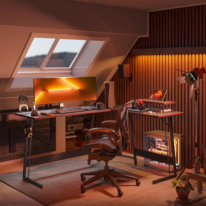 Large L-Shaped Gaming Desk with Monitor Stand & Carbon Fiber Surface