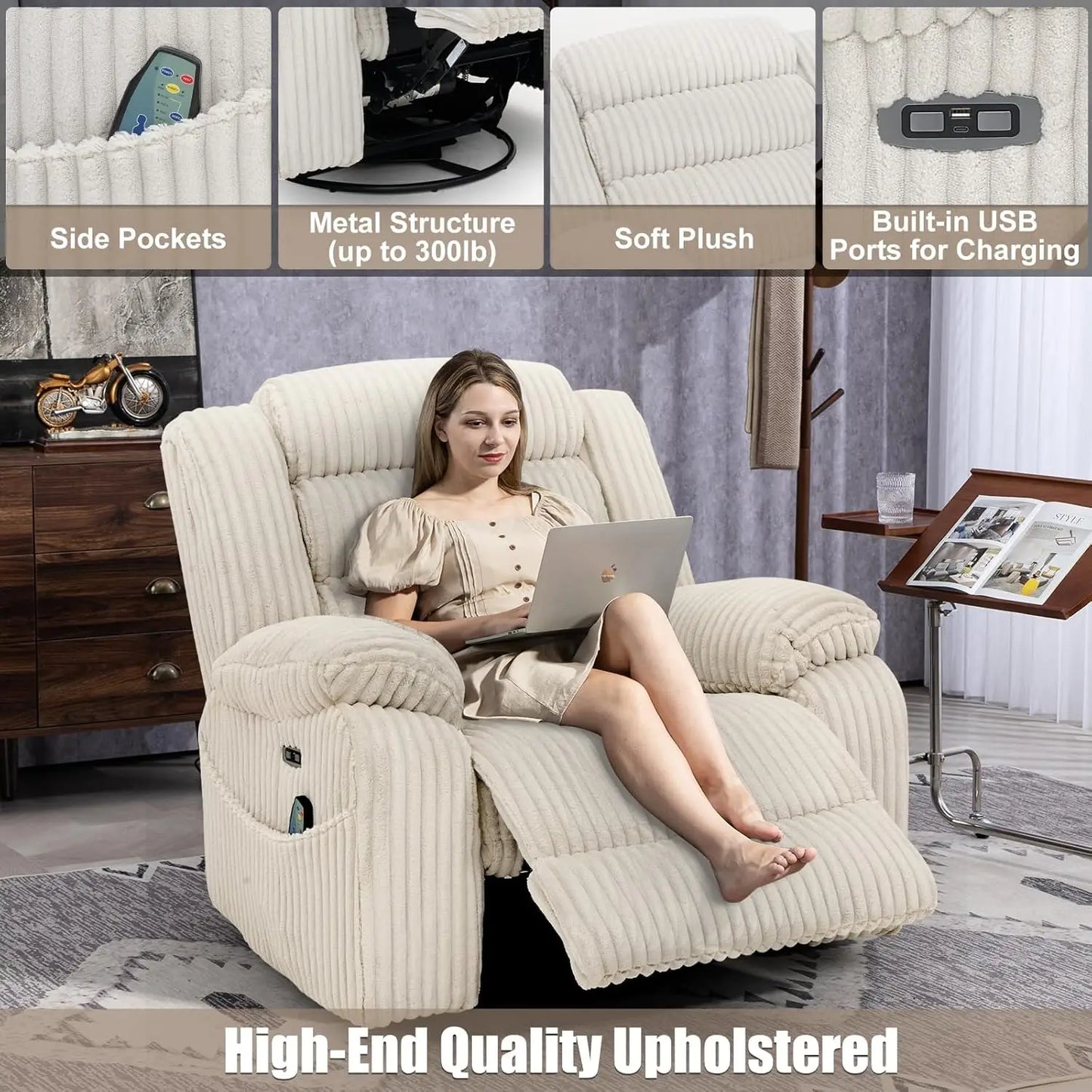 Power Swivel Rocker Recliner with Massage & Heat | Cozy Complete Homes