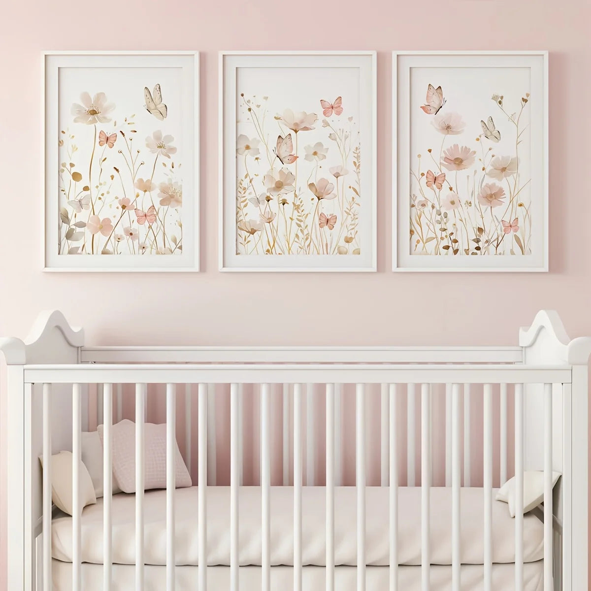 Set of 3 Wildflower Art Butterfly Pink Boho Wall Art | Cozy Complete Homes