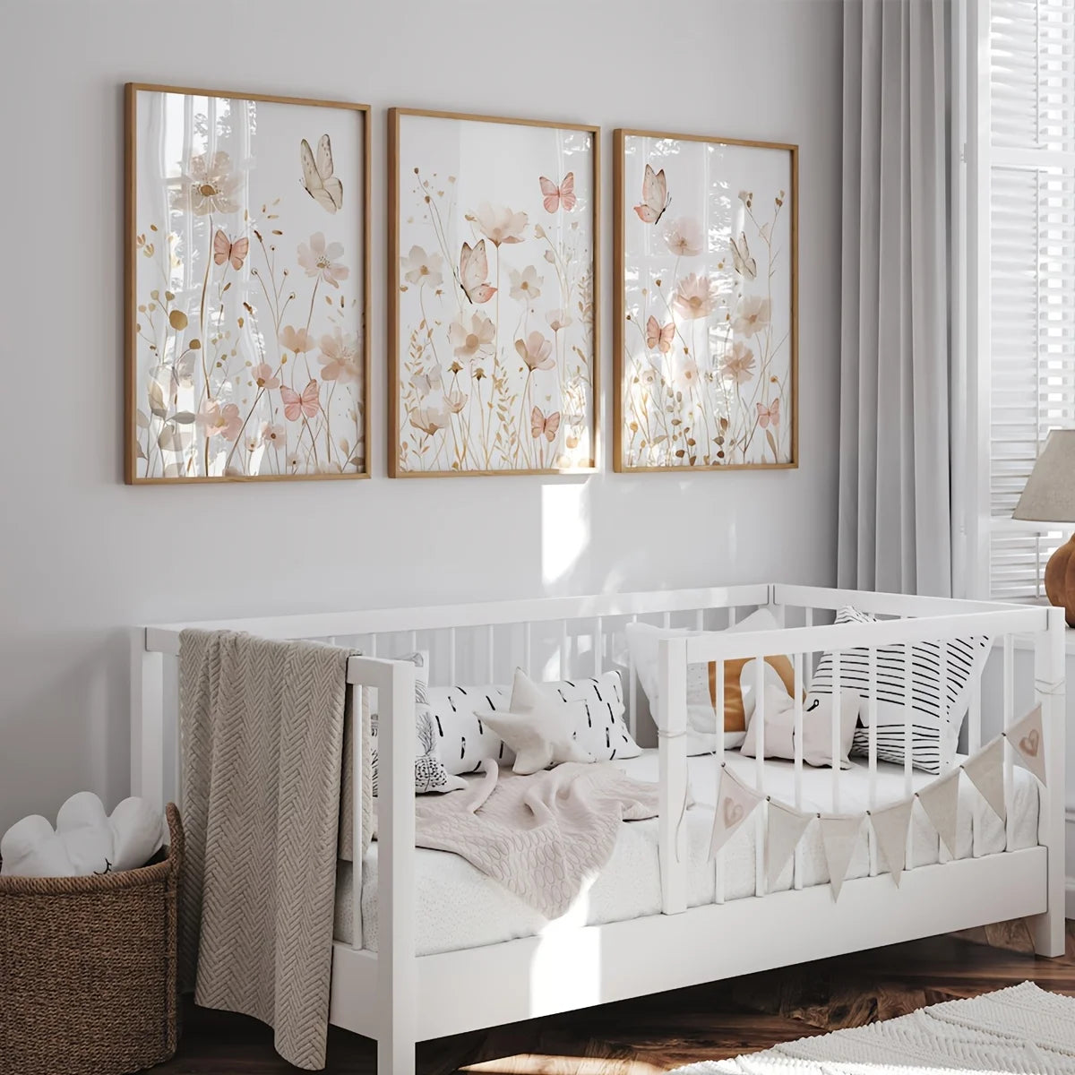 Set of 3 Wildflower Art Butterfly Pink Boho Wall Art | Cozy Complete Homes