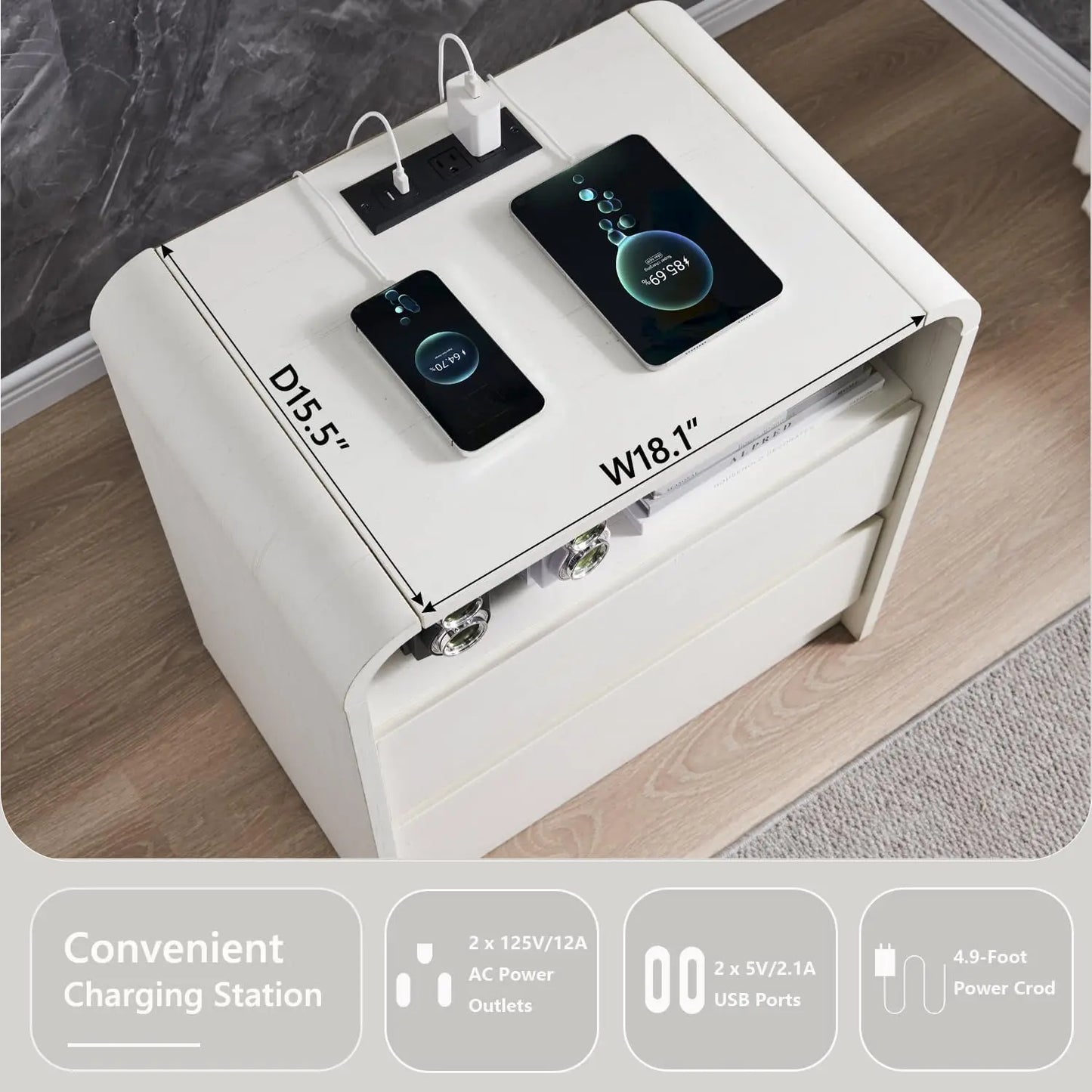Nightstand with Charging Station | Cozy Complete Homes