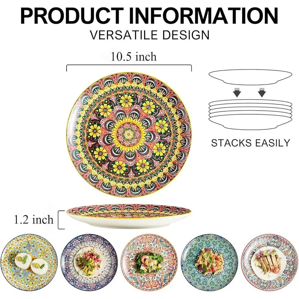 Bohemian Dinner Plates Set of 6 | Cozy Complete Homes