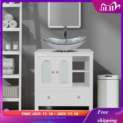 White Bathroom Vanity Cabinet with Storage | Cozy Complete Homes