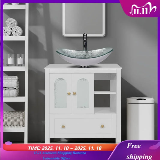 White Bathroom Vanity Cabinet with Storage | Cozy Complete Homes