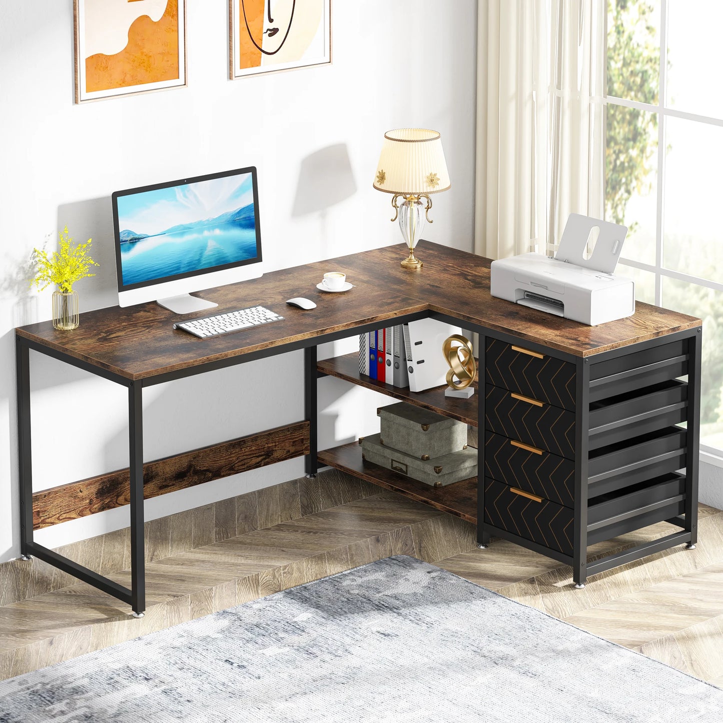 L-Shaped Computer Desk with Storage Drawers | Cozy Complete Homes