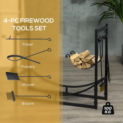 Outdoor Indoor Rack with Fireplace Tools and Firewood Holder | Cozy Complete Homes
