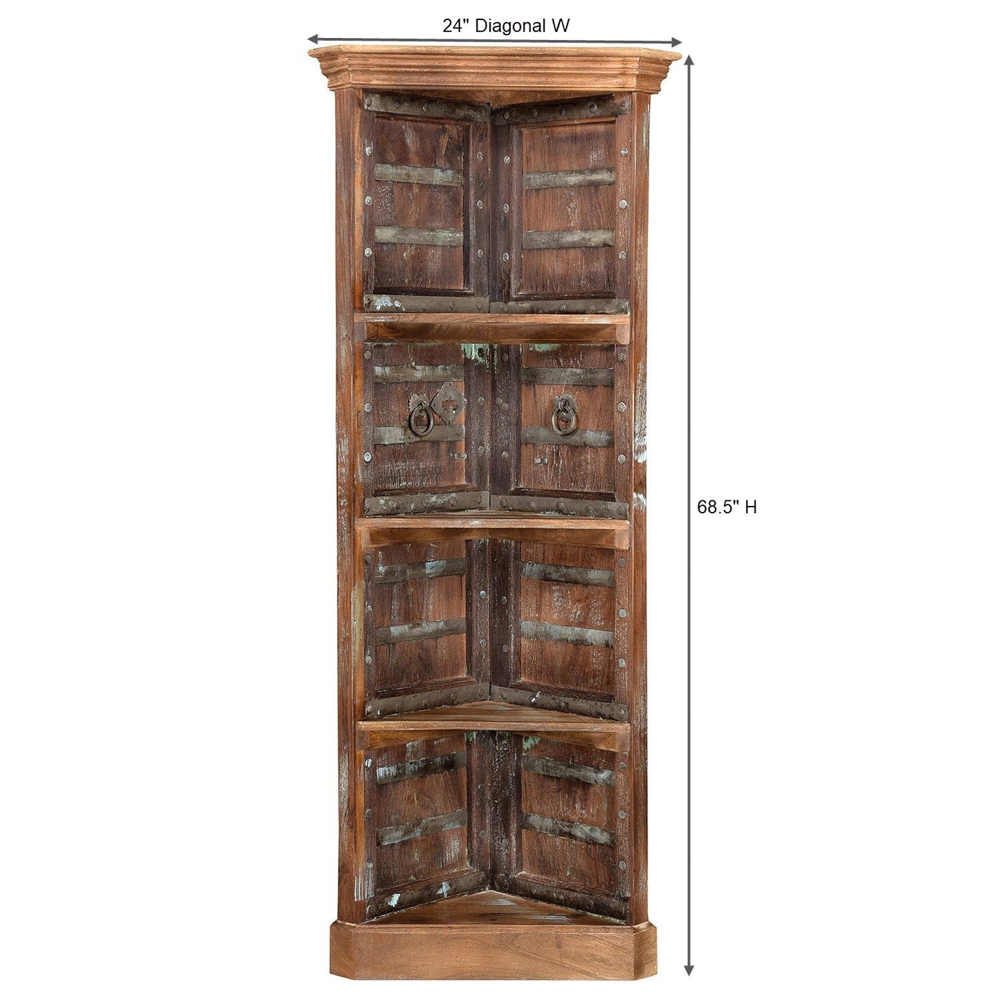 1900s Teak Wood Door Repurposed Eclectic Corner Display Unit