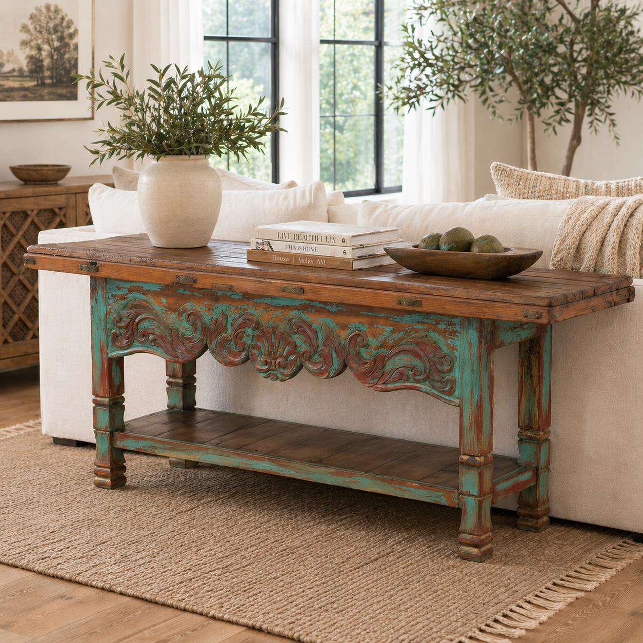 Desert Sage Hand Carved Console