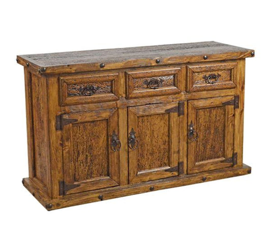 Wooden sideboard with rustic design on a white background