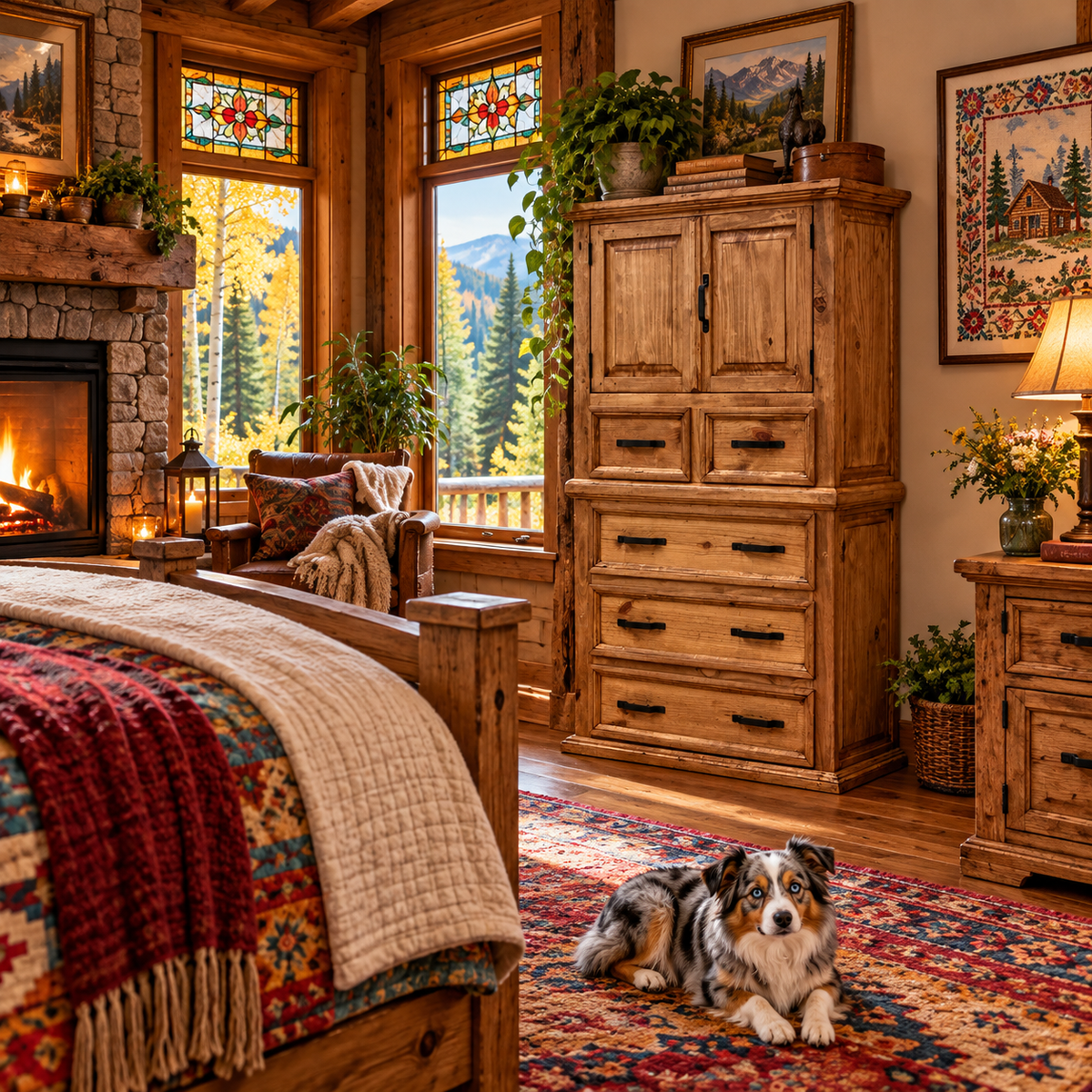 Rustic Tower Dresser – Solid Pine Wood Chest of Drawers with Cabinet Storage