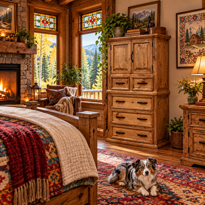Rustic Tower Dresser – Solid Pine Wood Chest of Drawers with Cabinet Storage