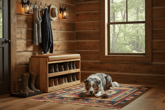 Buffalo Hide Shoe Storage Bench - Rustic Cabin Entryway
