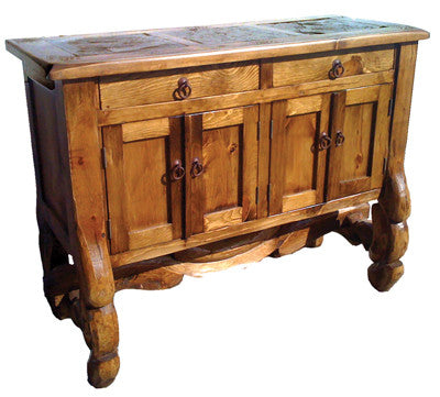 Wooden sideboard with rustic design on a white background