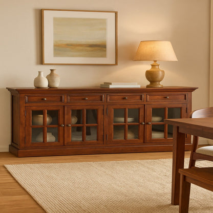 Large Glazed Sideboard – Solid Mango Wood with Drawers & Display Doors