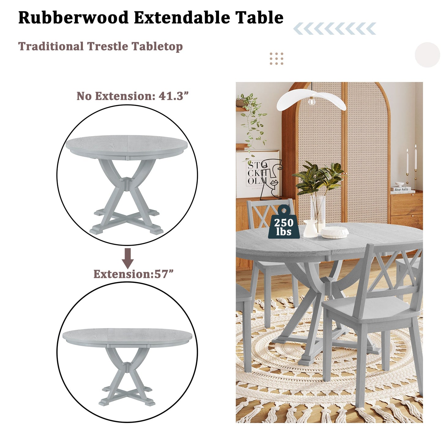 5-Piece Extendable Round Dining Table Set -
