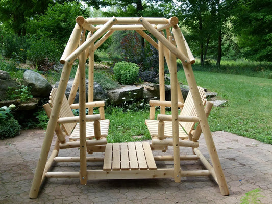 Double Benches Swing for Patio Cedar Creek Rustic Furniture