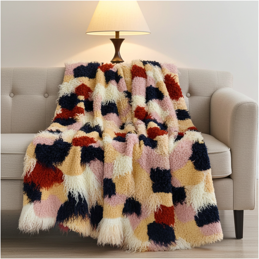 Fanciful Boho Plush Handmade Luxury Faux Fur Throw