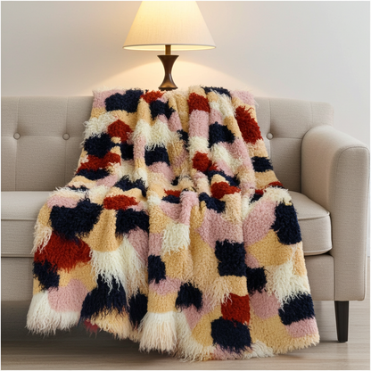 Fanciful Boho Plush Handmade Luxury Faux Fur Throw