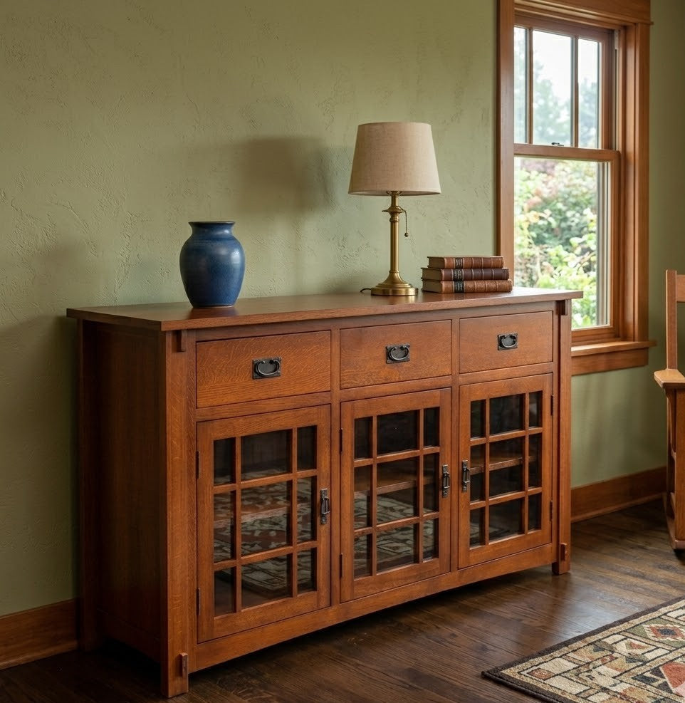Craftsman Mission Solid Oak Sideboard - 65"