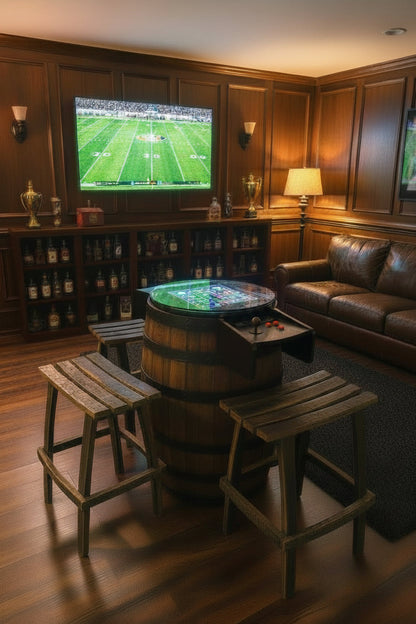 Bourbon Barrel Arcade Table - 60 Retro 8-Bit Games Included