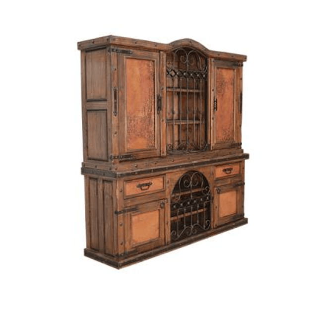 Wooden entertainment center with wine storage on a white background
